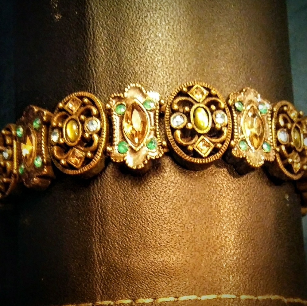 💲 JEWELED BRACELET WITH GOLDS, GREENS, BLUE