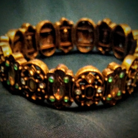 💲 JEWELED BRACELET WITH GOLDS, GREENS, BLUE - Picture 2 of 4