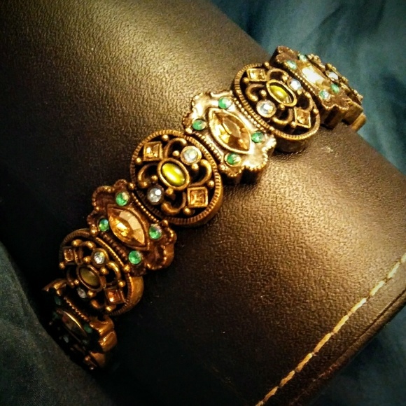 💲 JEWELED BRACELET WITH GOLDS, GREENS, BLUE - Picture 3 of 4
