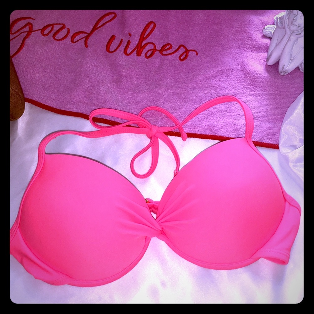 Coral Push-Up Bikini Top with straps