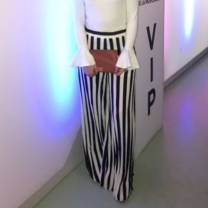 Striped black & white wide leg pants