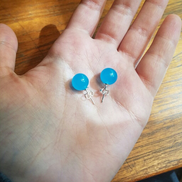 Jewelry - Natural Azure Jade & Sterling Silver Studs