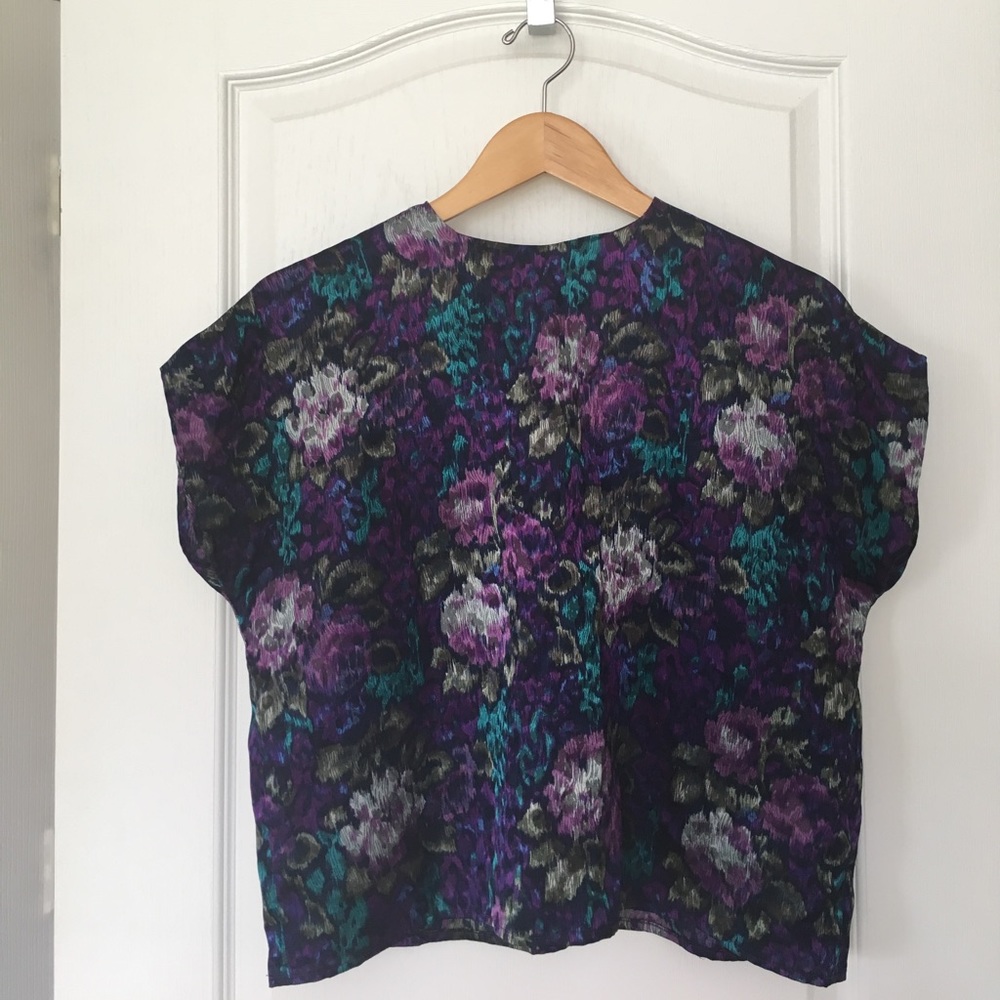 purple floral blouse