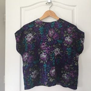 purple floral blouse