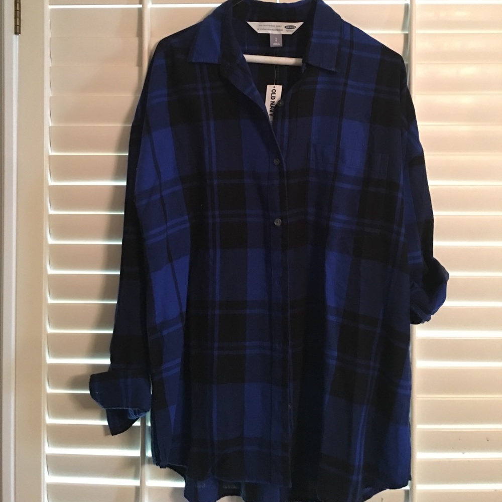 Old navy boyfriend shirt high low flannel L NWT