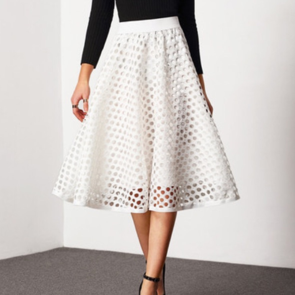 White High Waisted Eyelet Circle Skirt