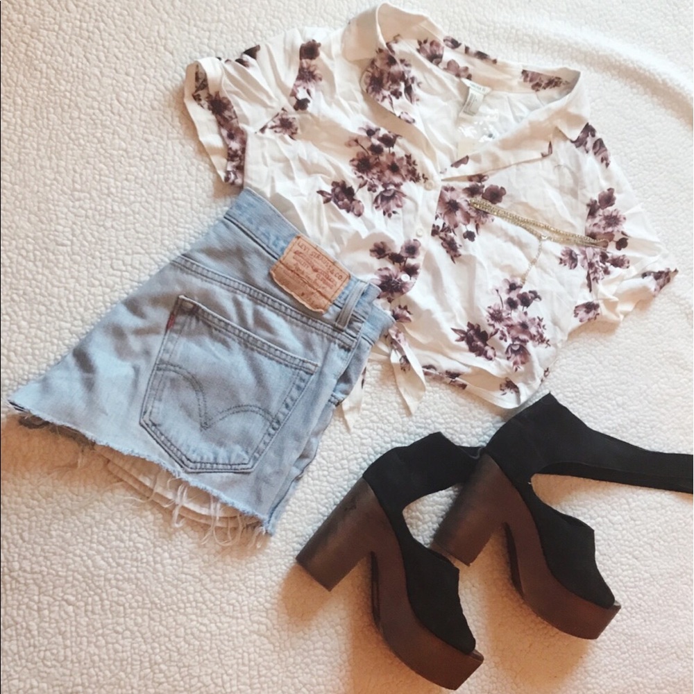 Cropped + Front Tie Cherry Blossom Top