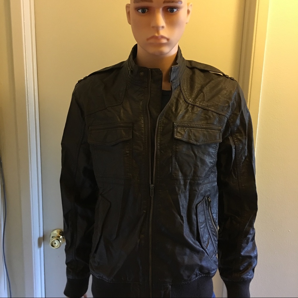 H&M Dark Brown Faux Leather Motorcycle Jacket