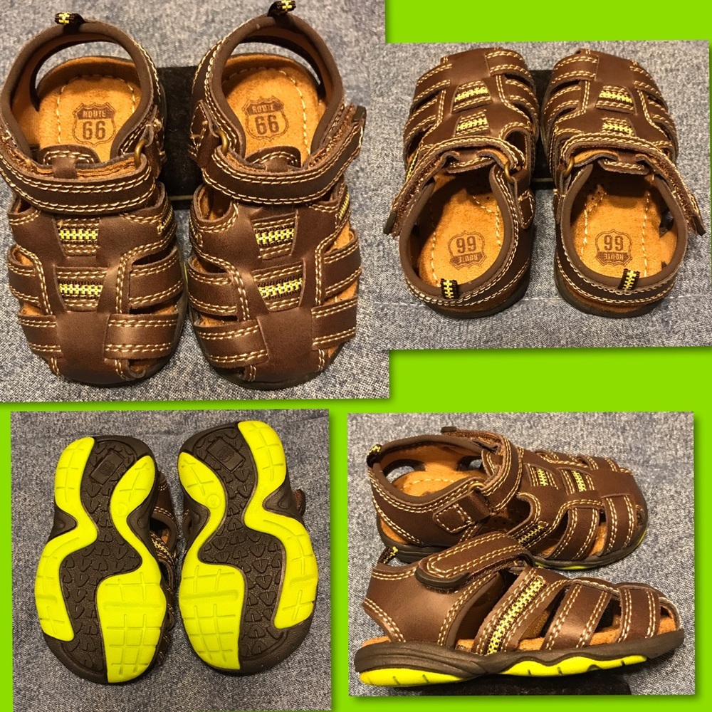 Infant Route 66 Sandals Brown/Line Green Size 4