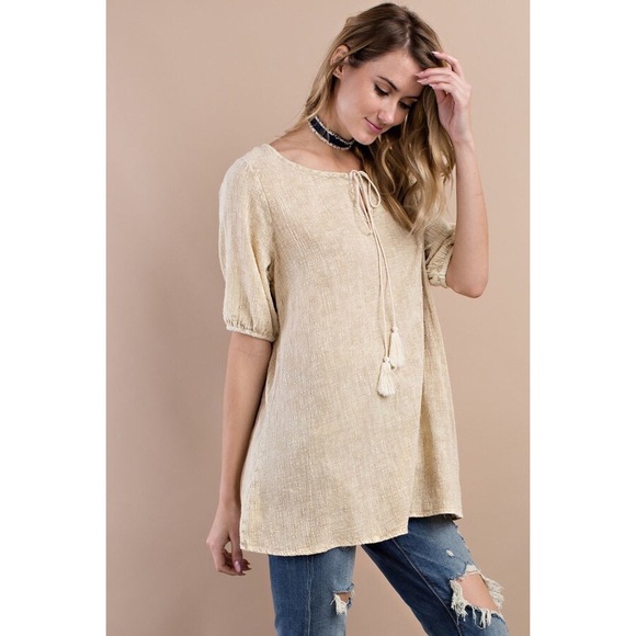  Gauze Mineral Washed Tassel Tunic - Picture 2 of 6