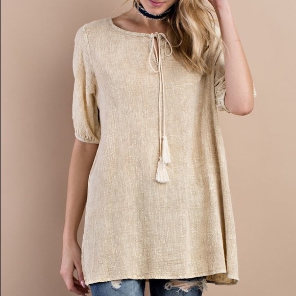  Gauze Mineral Washed Tassel Tunic - Picture 4 of 6