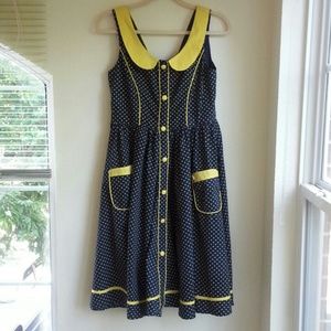Modcloth Retro Navy Dress with Yellow Dots Aryeh