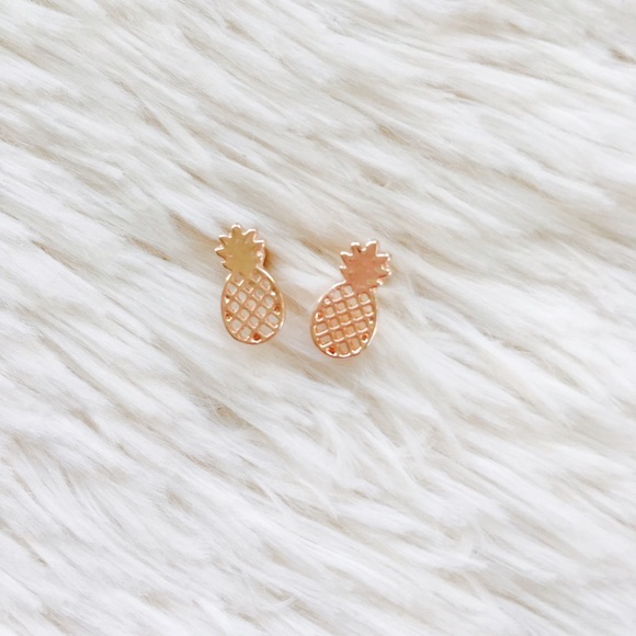 "Bri" Rose Gold Pineapple Stud Earrings - Picture 2 of 5