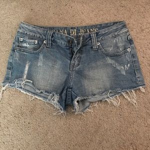 Light fade fringe ripped Jean shorts