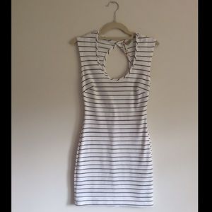 Scoop Neck Black and White Striped Dress