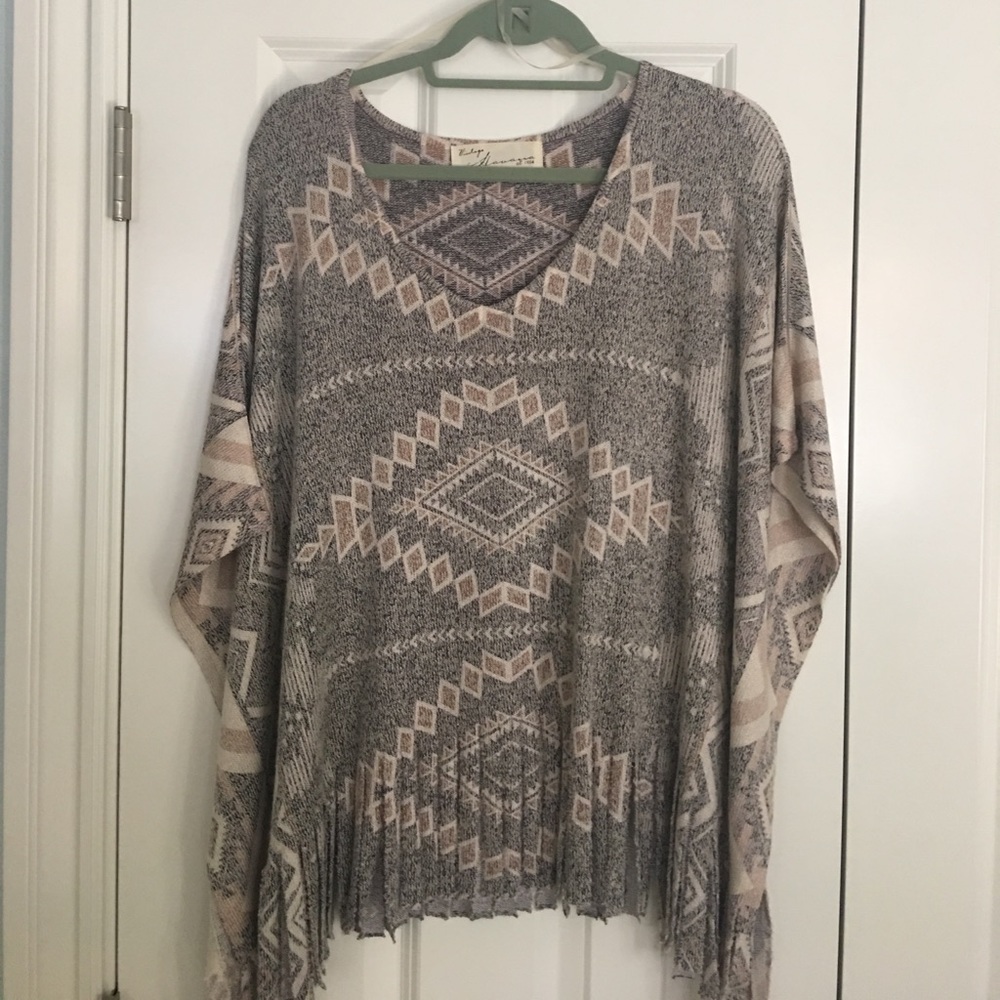 Tribal Patterned Poncho Style Top