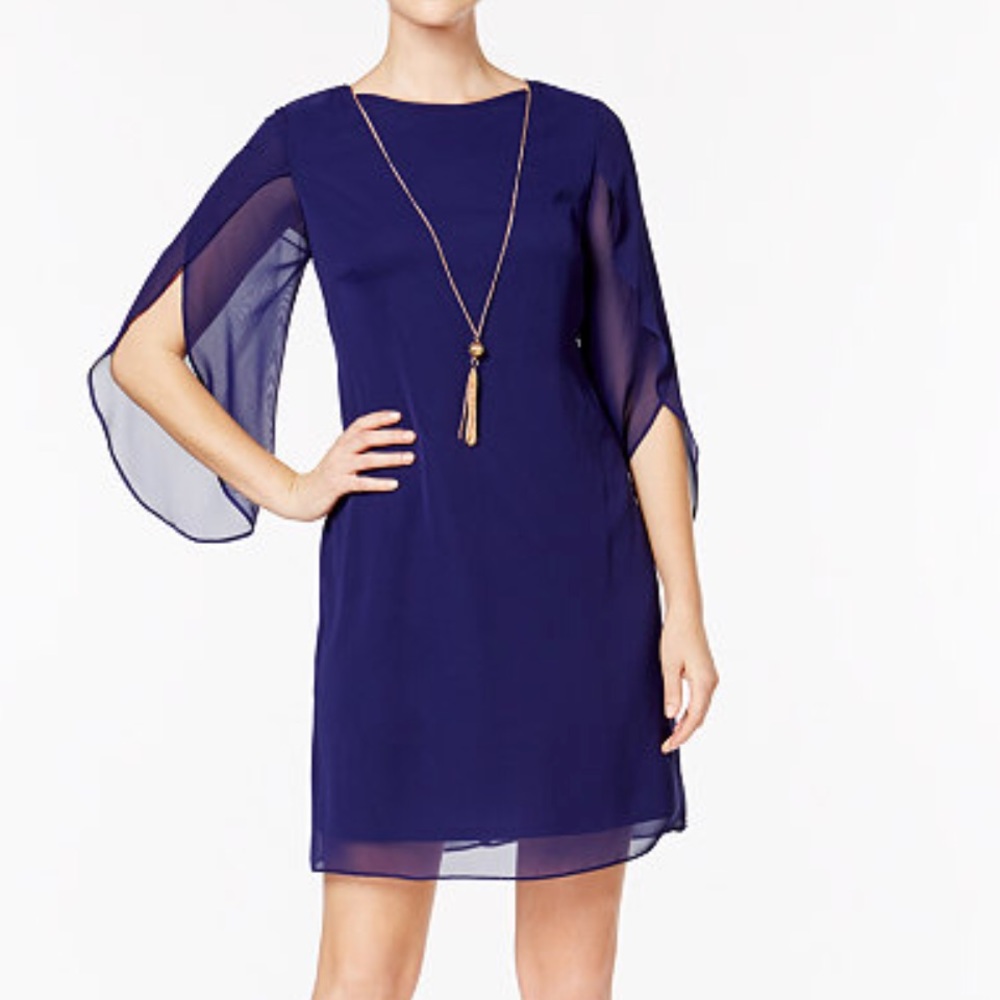 Navy chiffon split-sleeve dress