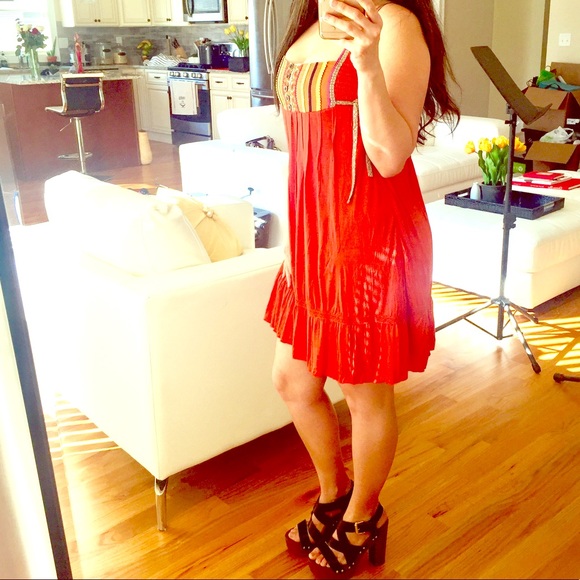 Free People Orange Needlepoint Babydoll dress - Picture 7 of 8