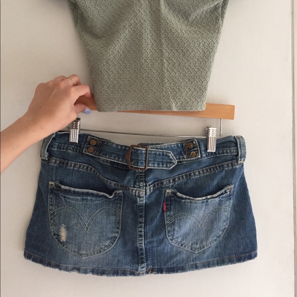 Denim distressed mini skirt