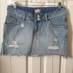 Distressed jean skirt