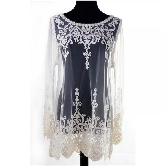 ✨ FLASH SALE today embroidered royal mesh boho top - Picture 3 of 4