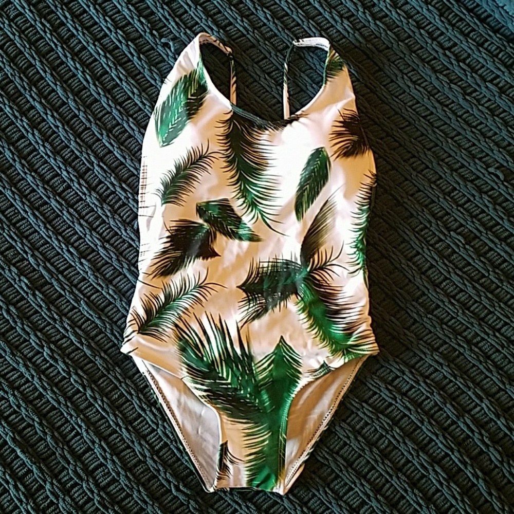 Palm Print Backless Swimsuit - Zaful