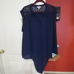Navy Blue Sheer Top