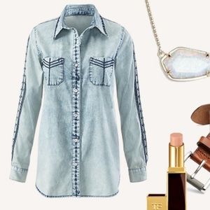 CAbi Bardot Denim Shirt- EUC!