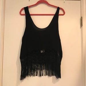 NWT Crop Lace and Fringe Top