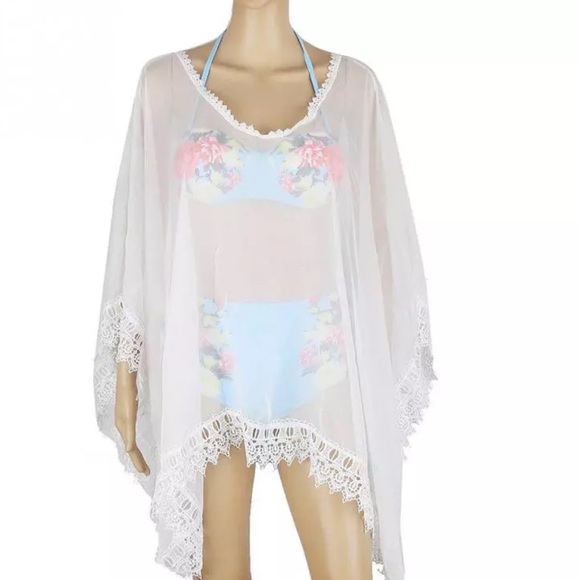 ☀️ Beach cover up swimsuit white shawl pullover - Picture 3 of 4