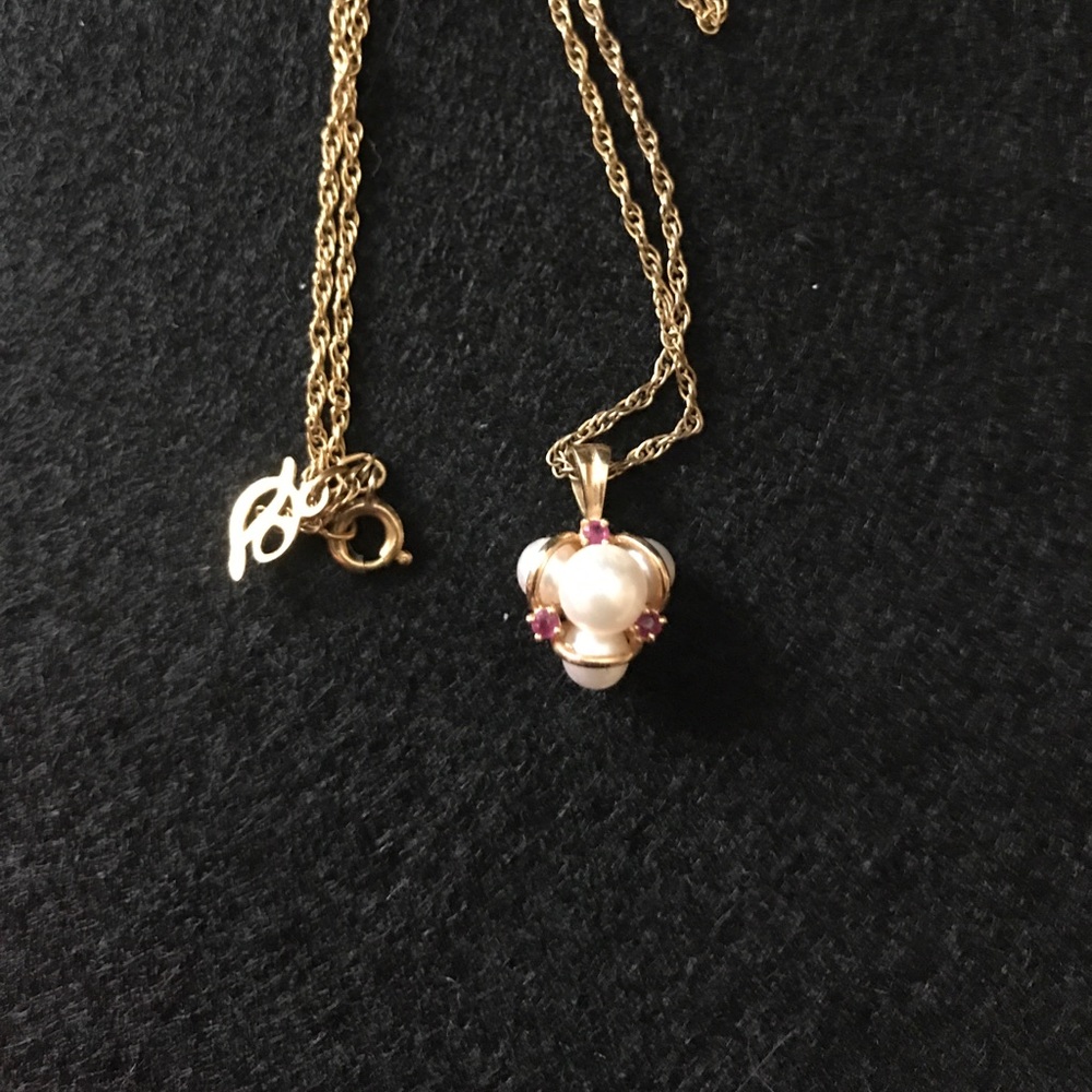 14kt Pearl and Ruby Drop Chain