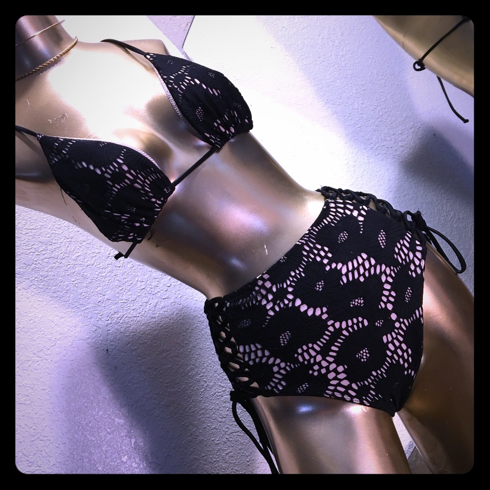 HIGH WAIST FLORAL LACE BIKINI