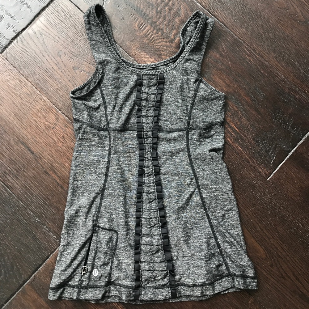 Black Lululemon tank with Ruffel down the back