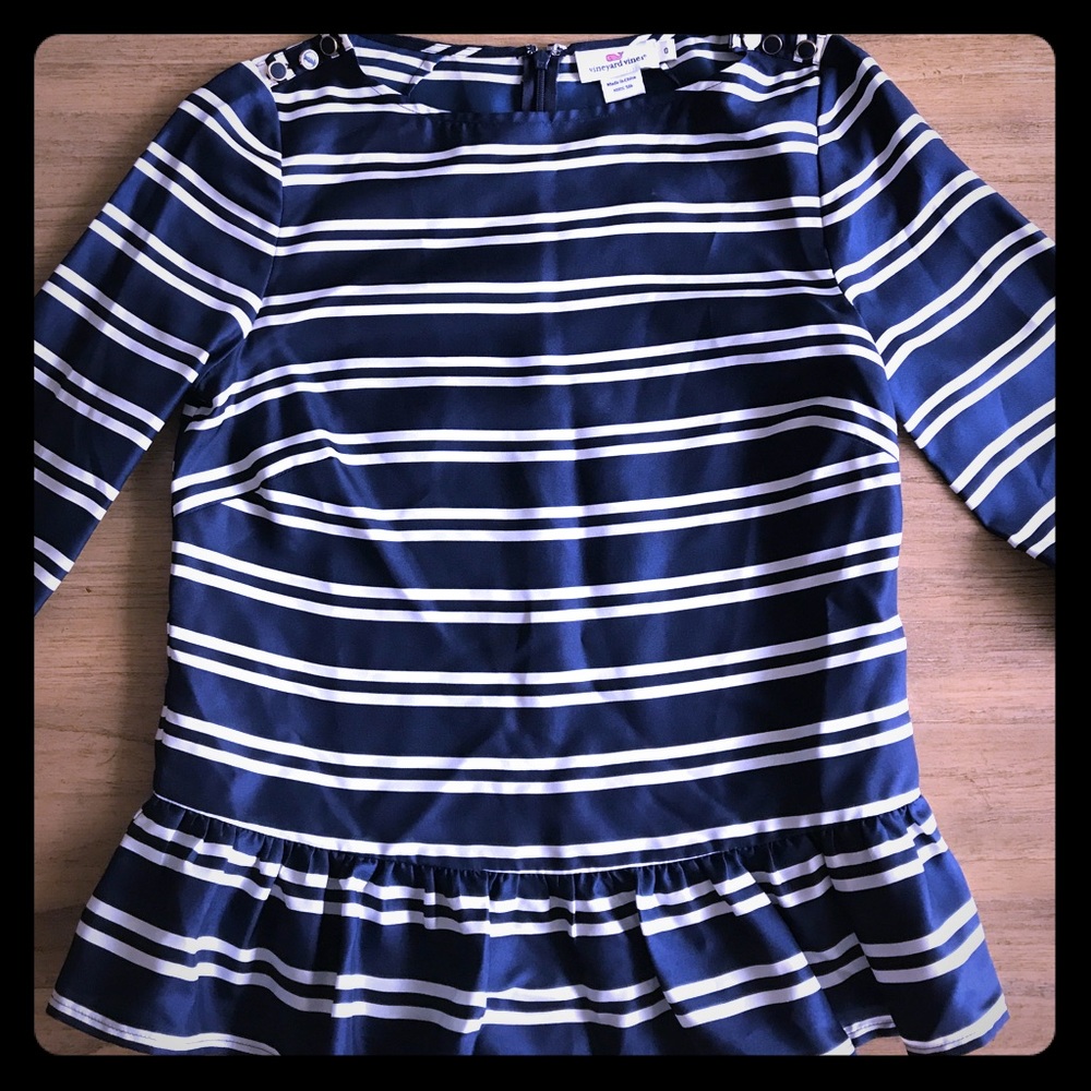 Vineyard Vines navy & white striped silk top