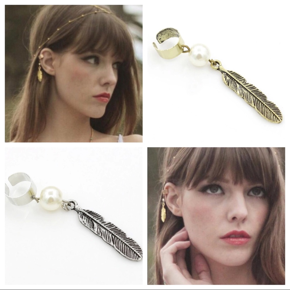 💕3 for $10💕Feather & Pearl Ear Cuff Clip Earring