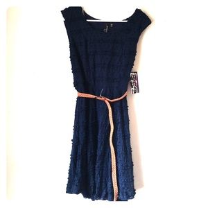 Navy Lace Dress with Removable Braided Belt