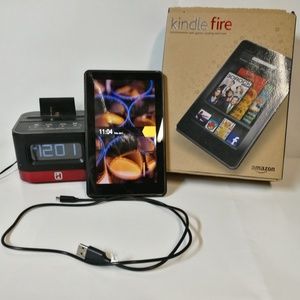 Kindle Fire with ihome alarm and music dock