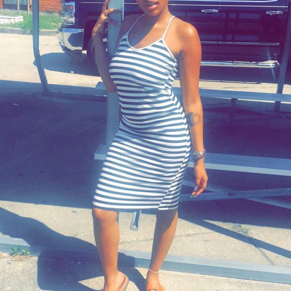 Striped grey and white sun dress