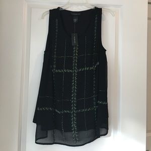 Plus size black tank top with green beading