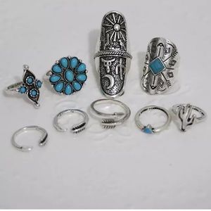 Silver and  turquoise ring set