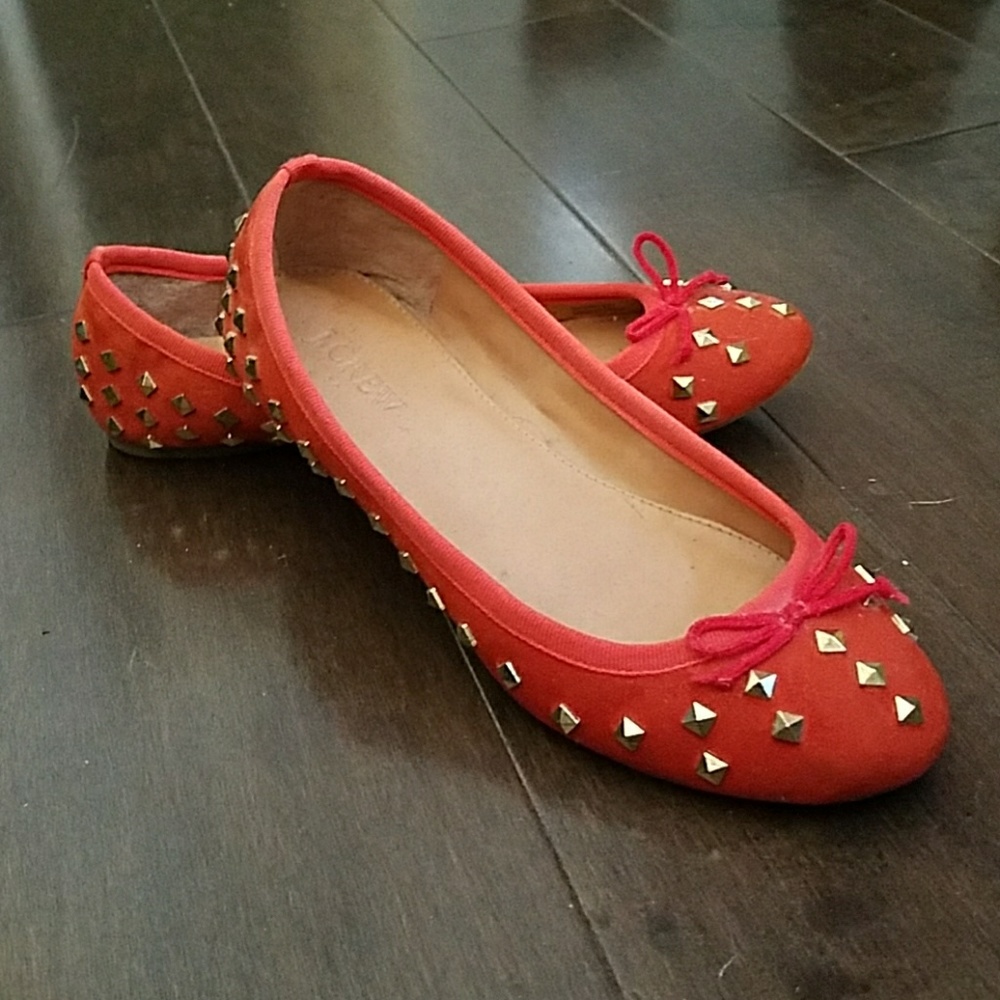 J. Crew orange studded ballet flats