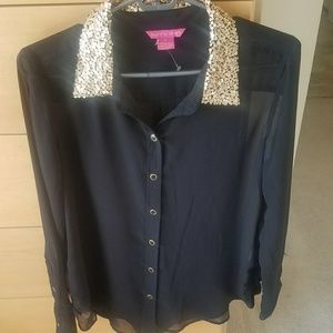 Black and gold long sleeve blouse