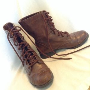 Lace up brown combat boots