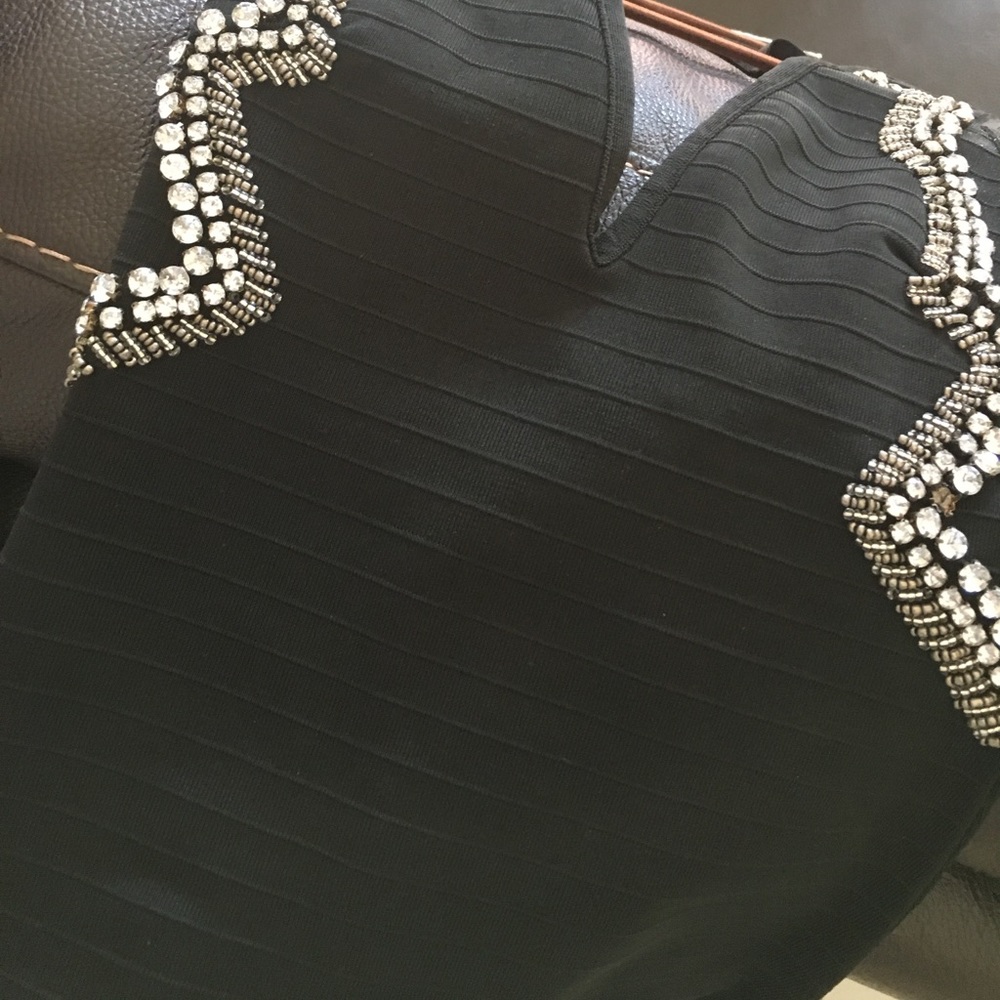 Black V neck Dress with Rhinestones! - Picture 3 of 6