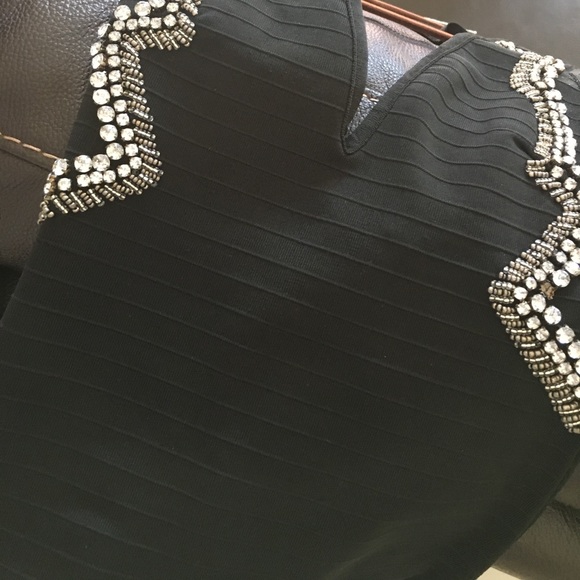 Black V neck Dress with Rhinestones! - Picture 3 of 6