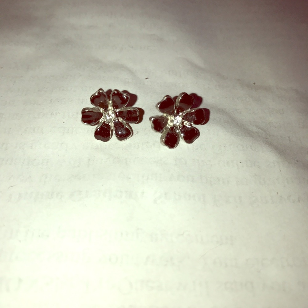 Black enamel floral earrings