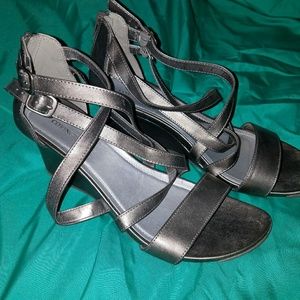 Pewter colored strappy sandals