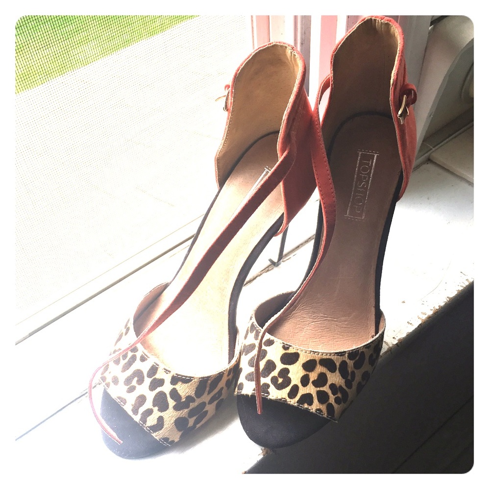 Topshop Leather Cheetah Print Heels