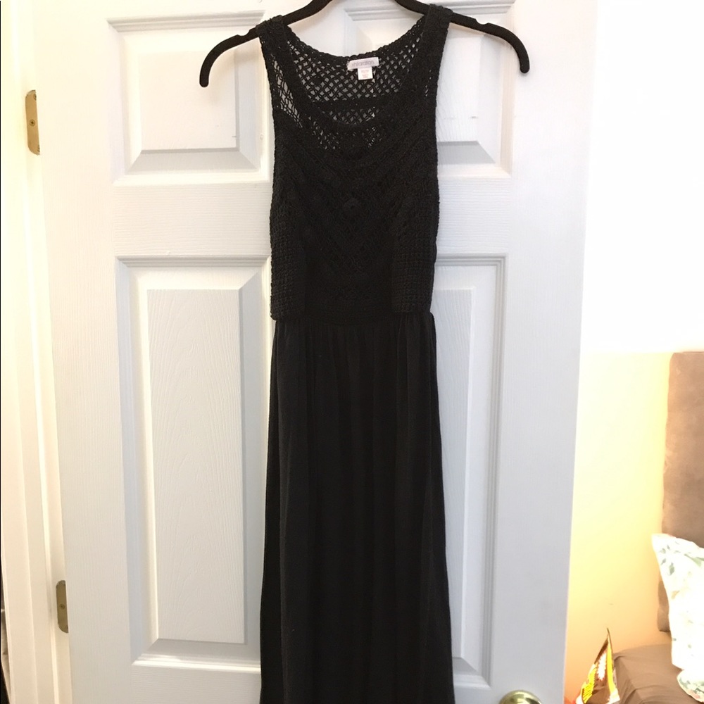 Black crochet top maxi dress