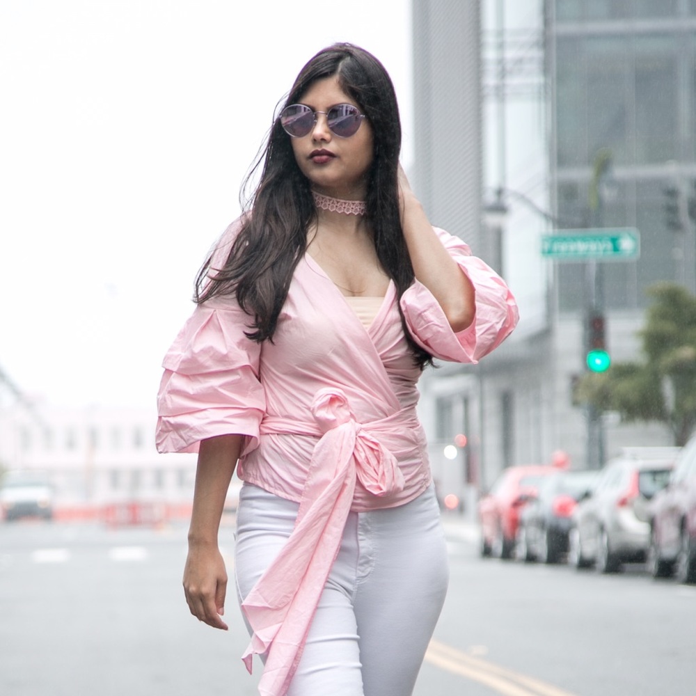 Blush pink wrap around top